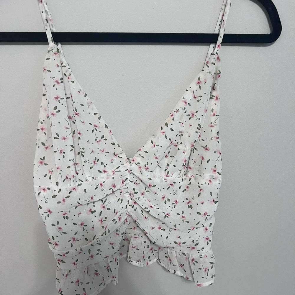 Princess Polly White Floral Smocked Top, Size US 4